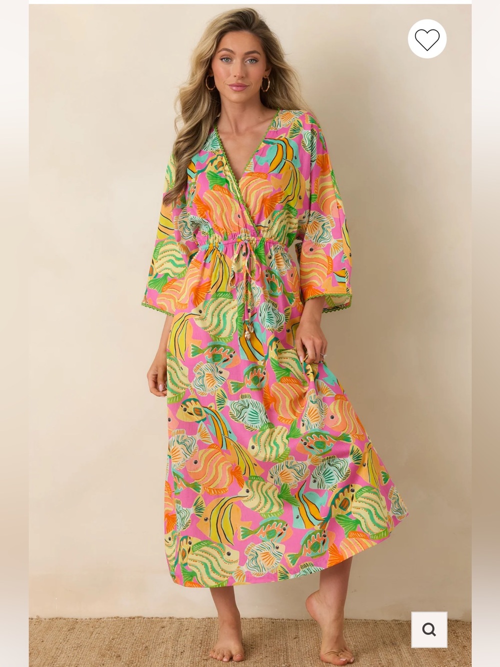 Tropical Pink Printed Swim Cover-Up Maxi with Drawstring Waist